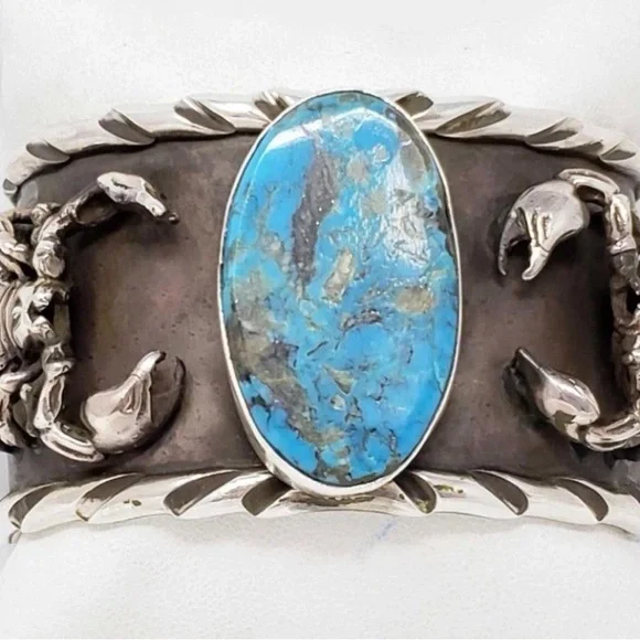 San Felipe Jacob Troncosa Silver and Turquoise Scorpion Cuff Bracelet - Picture 14 of 14